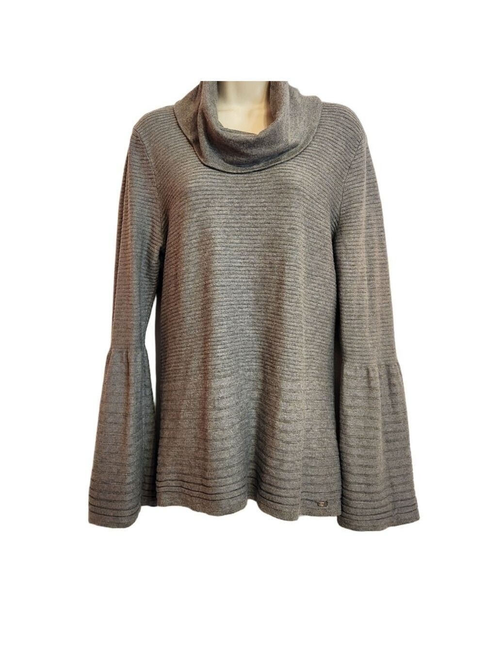 Calvin Klein Heather Grey Ribbed Cowl Neck Sweater Medium - Picture 2 of 7